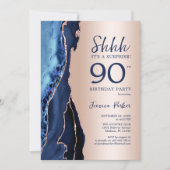 Invitation Rose Gold Marine Blue Agate Surprise 90e anniversa (Devant)