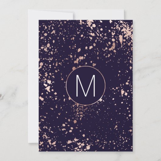 Invitation Rose Gold Marine Blue Paint Splatters Mariage Invi (Dos)