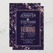 Invitation Rose Gold Marine Blue Paint Splatters Mariage Invi (Devant / Derrière)