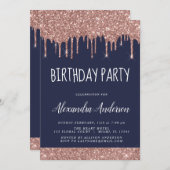 Invitation Rose Gold Marine Parties scintillant bleue N'impor (Devant / Derrière)