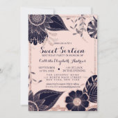 Invitation Rose Gold Marine rose Parties scintillant florale  (Devant)