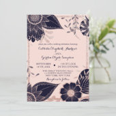 Invitation Rose Gold Marine rose Parties scintillant Florale  (Debout devant)