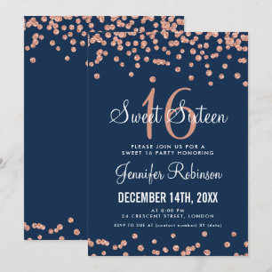 Invitation Rose Gold Marine Sweet 16 Anniversaire Parties sci