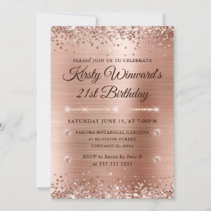 Invitation Rose Gold Métal Brossé et Paillettes 21e Anniversa