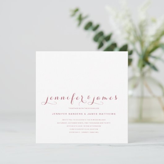 Invitation Rose Gold Minimal Script Modern Photo Mariage (Debout devant)