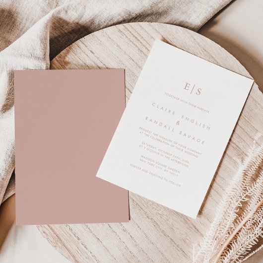Invitation Rose Gold Minimaliste Nom Mariage initial