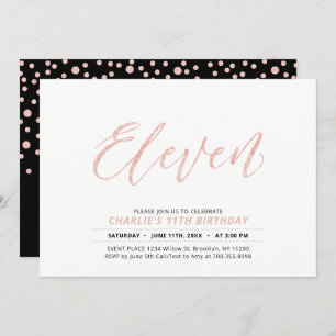 Invitation Rose Gold Modern Lettering 11ème fête d'anniversai