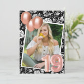 Invitation Rose Gold Modern Photo 19e fête d'anniversaire (Debout devant)