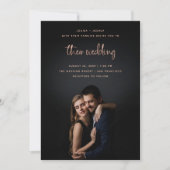 Invitation Rose Gold Modern Script avec photo| Mariage (Devant)