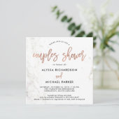 Invitation Rose Gold Modern Script | Douche Couples en marbre (Debout devant)