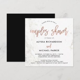 Invitation Rose Gold Modern Script   Douche Couples en marbre