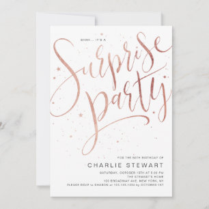 Invitation Rose Gold Modern Script Surprise Anniversaire