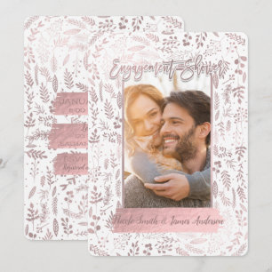 Invitation Rose Gold Moderne Feuille Engagement Féminin Photo