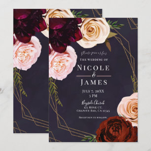 Invitation Rose Gold Moderne Fleurs Rustiques Mariage Violet 