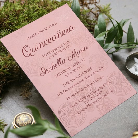 Invitation Rose Gold Moderne Floral Abstrait | Quinceañera