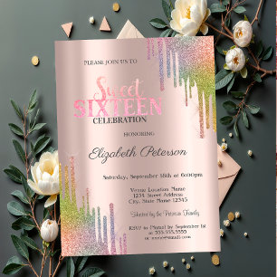 Invitation Rose Gold Moderne Gouttes de Paillettes Arc-en-Cie