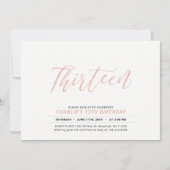 Invitation Rose Gold Moderne Lettering 13e fête d'anniversair (Devant)