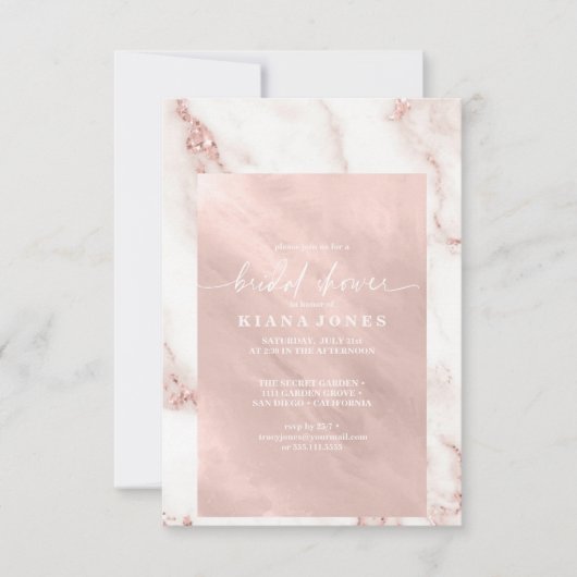 Invitation Rose Gold Moderne Mariage Pailleté Marbre ID816 (Devant)