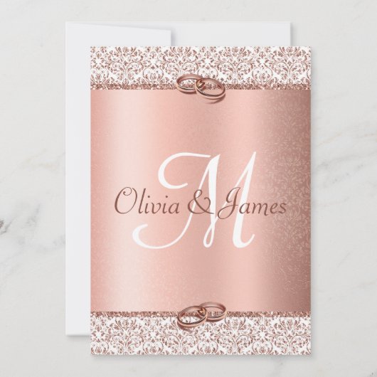 Invitation Rose Gold Monogram Parties scintillant Mariage vir (Dos)