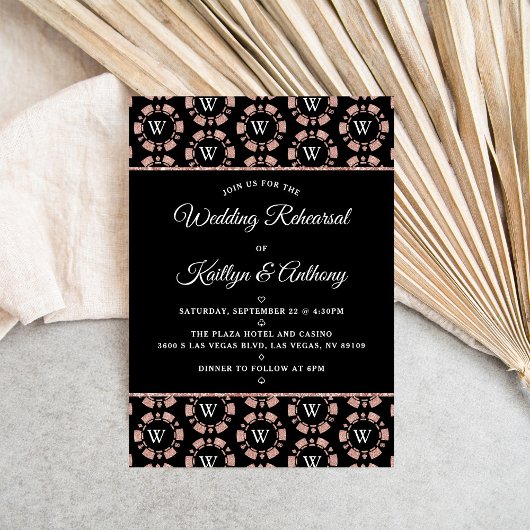 Invitation Rose Gold Monogram Poker Chip Casino Mariage