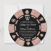 Invitation Rose Gold Monogram Poker Chip Casino Mariage (Devant)