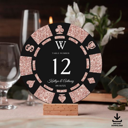 Invitation Rose Gold Monogram Poker Chip Casino Wedding