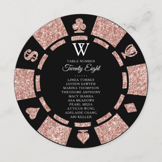 Invitation Rose Gold Monogram Poker Chip Casino Wedding (Devant)
