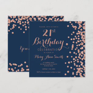 Invitation Rose Gold Navy 21e anniversaire Parties scintillan