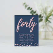 Invitation Rose Gold Navy 40e anniversaire Date de sauvegarde (Debout devant)