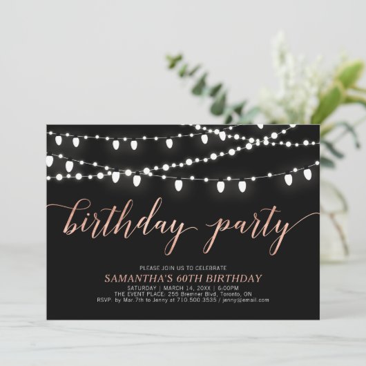 Invitation Rose Gold & Navy, 60e fête d'anniversaire (Debout devant)