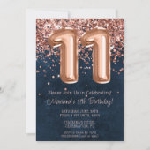Invitation Rose Gold Navy Bleu 11e anniversaire de fête Invit (Devant)