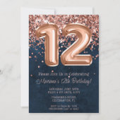 Invitation Rose Gold Navy Bleu 12e anniversaire de fête Invit (Devant)