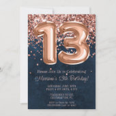 Invitation Rose Gold Navy Bleu 13e anniversaire de fête Invit (Devant)