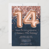 Invitation Rose Gold Navy Bleu 14e anniversaire de fête Invit (Devant)