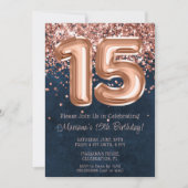 Invitation Rose Gold Navy Bleu 15e anniversaire de fête Invit (Devant)
