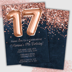 Invitation Rose Gold Navy Bleu 17e anniversaire de fête Invit