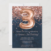 Invitation Rose Gold Navy Bleu 3ème anniversaire de fête Invi (Devant)
