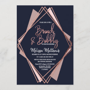 Invitation Rose Gold Navy Bleu Mauve Brunch Géométrique