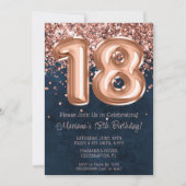 Invitation Rose Gold Navy Blue 18th Birthday Party (Devant)