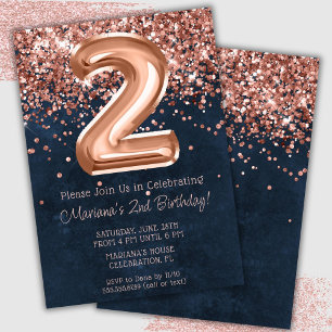Invitation Rose Gold Navy Blue 2e anniversaire de fête Invita