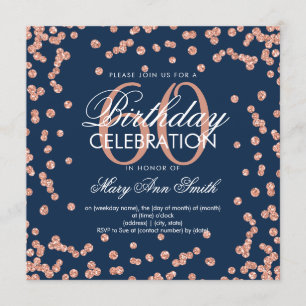 Invitation Rose Gold Navy Blue 60th Birthday Parties scintill