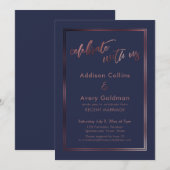 Invitation Rose Gold & Navy Blue Célébrez avec nous Typograph (Devant / Derrière)