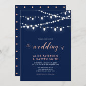 Invitation Rose Gold & Navy Blue Chic Modern Mariage Cérémoni (Devant / Derrière)