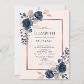 Invitation Rose Gold Navy Blue Dusty Pink Floral Wedding (Devant)