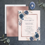 Invitation Rose Gold Navy Blue Dusty Pink Floral Wedding<br><div class="desc">Modern and trendy, this wedding invitation design features watercolor rose florals in navy blue and dusty pink, with a rose gold faux foil text box and texture on the reverse. Thank you sooo much for supporting our small business, we really appreciate it! We are so happy you love this design...</div>