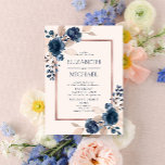 Invitation Rose Gold Navy Blue Dusty Pink Floral Wedding<br><div class="desc">Modern and trendy, this wedding invitation design features watercolor rose florals in navy blue and dusty pink, with a rose gold faux foil text box and texture on the reverse. Thank you sooo much for supporting our small business, we really appreciate it! We are so happy you love this design...</div>