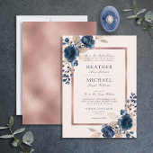 Invitation Rose Gold Navy Blue Dusty rose Floral Mariage