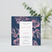 Invitation Rose Gold Navy Blue Elegant Floral Mariage (Debout devant)