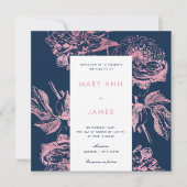 Invitation Rose Gold Navy Blue Elegant Floral Mariage (Devant)
