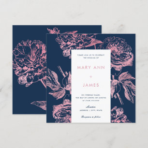 Invitation Rose Gold Navy Blue Elegant Floral Mariage